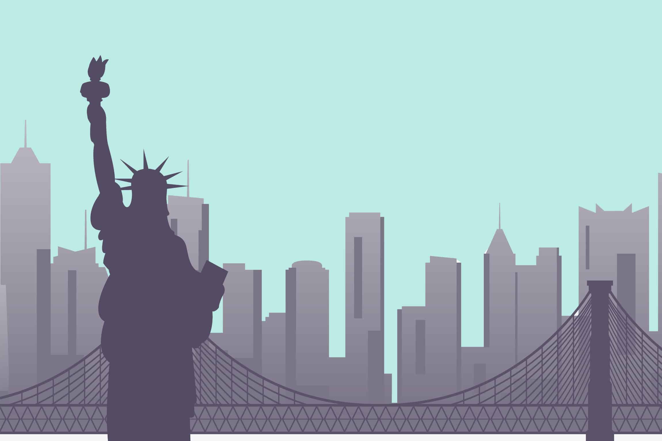 The New York skyline on a blue background